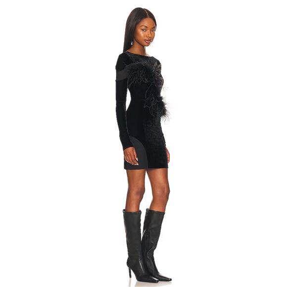 Camila Coelho Florence Long Sleeve Feather Mesh Bodycon Mini Dress Size XXS - Picture 2 of 7